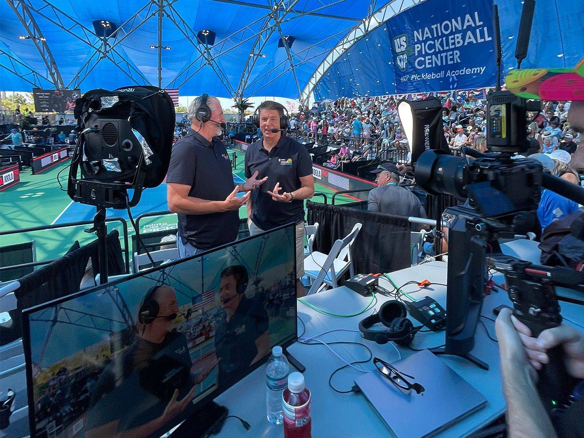 Dave Benz at the broadcast booth — National Pickleball Center, Naples, FL